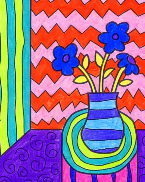 Drawing Of A Flower Vase paint by numbers