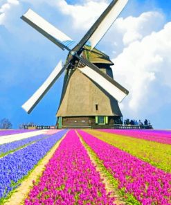 Flowers Field Windmill paint by numbers