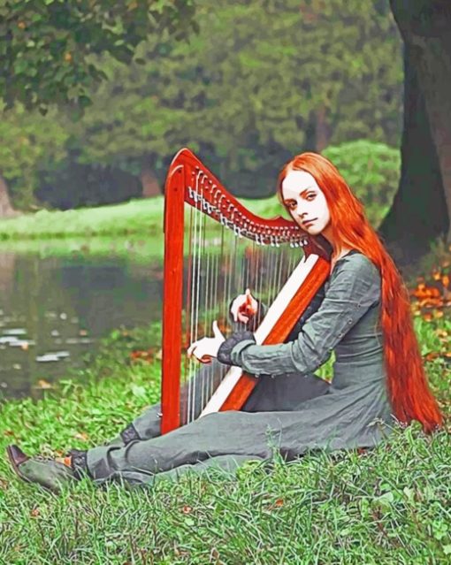 Ginger Girl Playing Harp paint by numbers