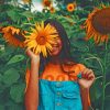 Girl Holding A Sunflower paint by numbers