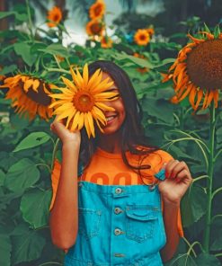 Girl Holding A Sunflower paint by numbers