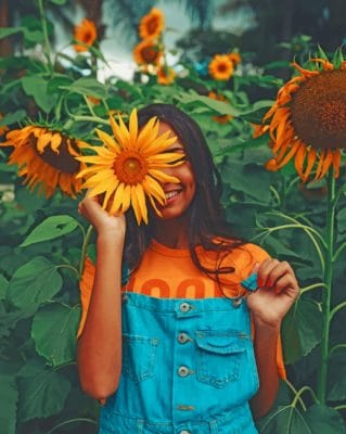 Girl Holding A Sunflower paint by numbers