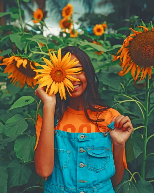 Girl Holding A Sunflower paint by numbers