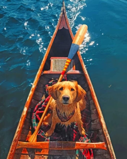 Golden Retriever In Boat paintings by numbers