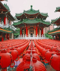 Green And Red Pagoda Temple painting by numbers