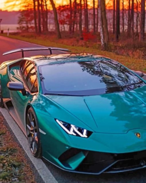 Green Lamborghini painting by numbers