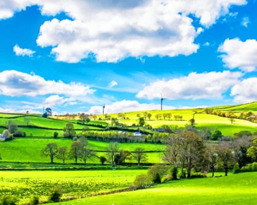 Green Hills And Cloudy Sky paint by numbers