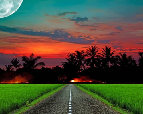 Green Straight Road painting by numbers