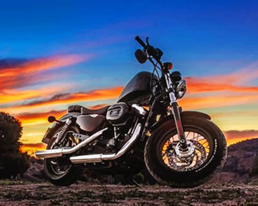 Harley Davidson And Sunset Sky paint by numbers