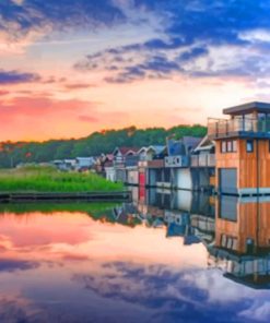 Houses Reflection On The Lake paint by numbers