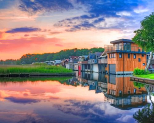Houses Reflection On The Lake paint by numbers