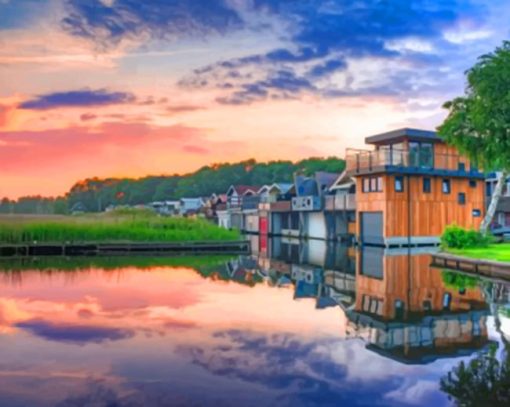 Houses Reflection On The Lake paint by numbers