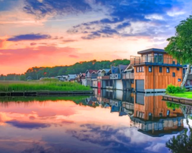 Houses Reflection On The Lake paint by numbers