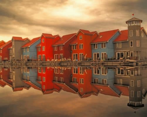 Houses Reflection painting by numbers