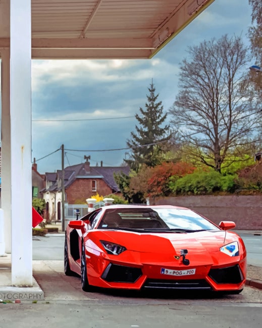 Lamborghini In A Gas Station paint by numbers