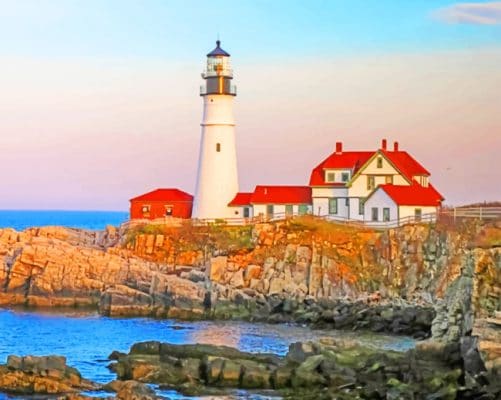 Lighthouse Cap Elizabeth paint by numbers
