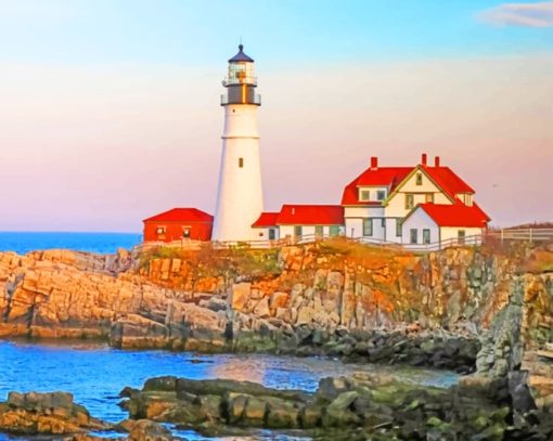 Lighthouse Cap Elizabeth paint by numbers