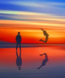 Silhouette Of Two Couples Near lake painting by numbers