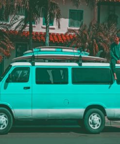 Man Sitting On A Blue Van paint by numbers