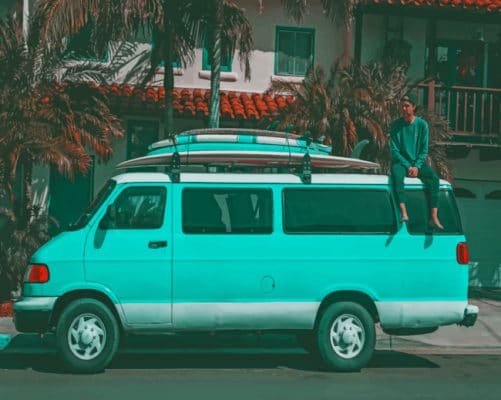 Man Sitting On A Blue Van paint by numbers