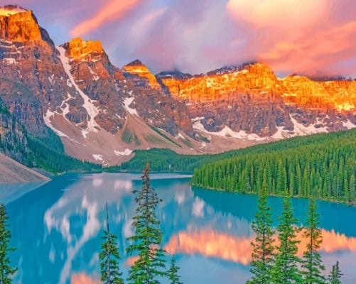 Mountains And Blue Lake At Sunset paint by numbers