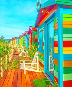 Multicolored Wooden Houses paint by numbers