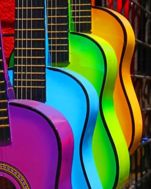 Neon Colored Guitars painting by numbers