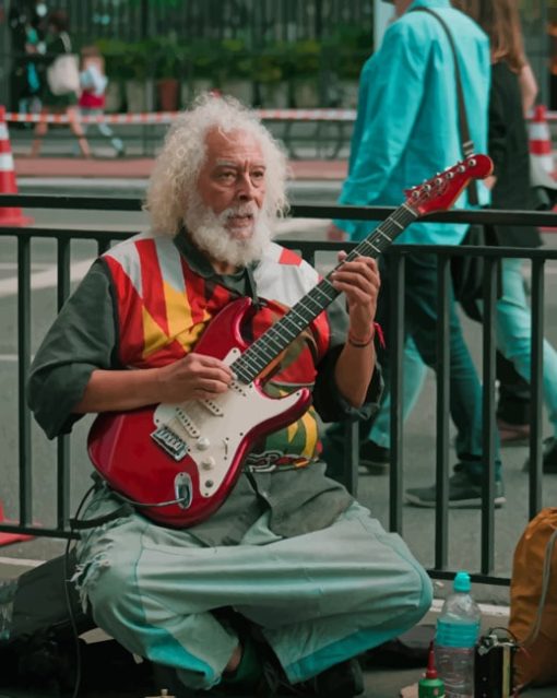 Old Busker Playing Guitar paint by numbers