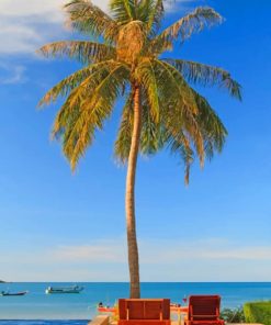 Lone Palm Tree On The Beach paint by numbers