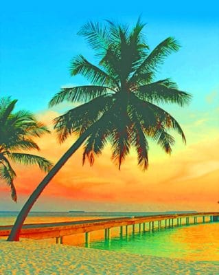 Palm Tree Silhouette At The Beach paint by numbers