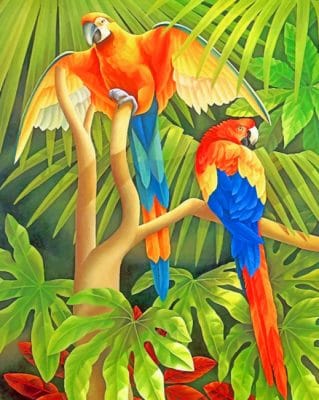 Parrots On Branch pain by numbers