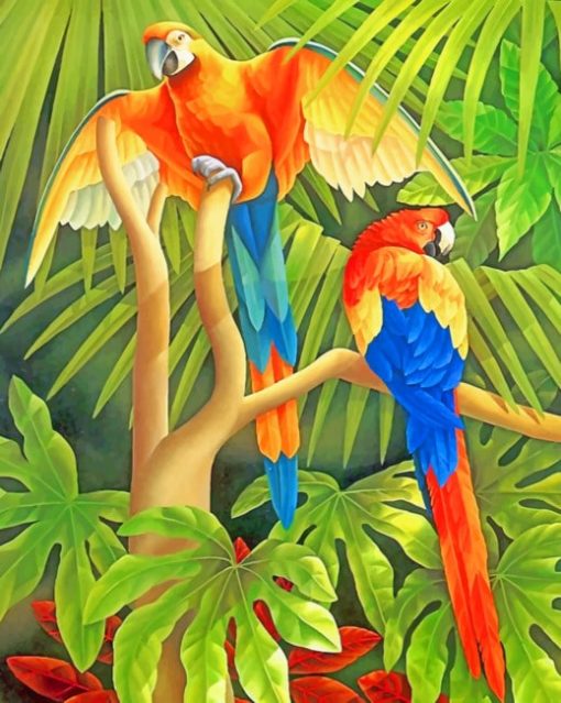 Parrots On Branch pain by numbers