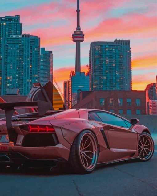 Pink Lamborghini In The Street painting by numbers