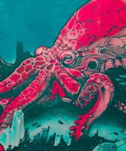 Pink Octopus Street Art painting by numbers