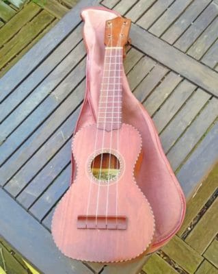 Pink Guitar On A Wooden Table painting by numbers