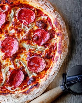 Pizza On Brown Wooden painting by numbers