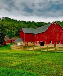 Red Barn In A Grassland paint by numbers