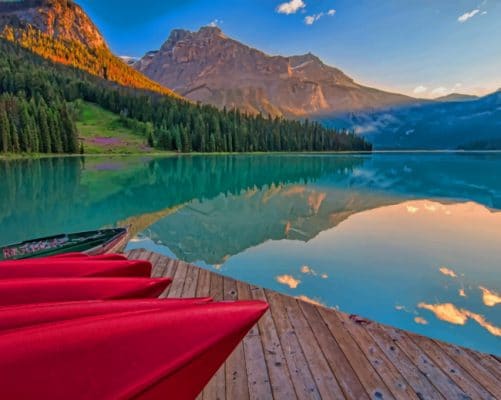 Red Canoes Near The Lake paint by numbers