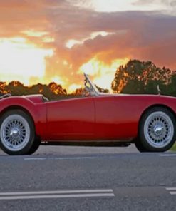 Red Coupe Soft Top On Road painting by numbers