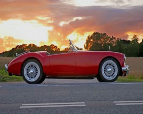 Red Coupe Soft Top On Road painting by numbers