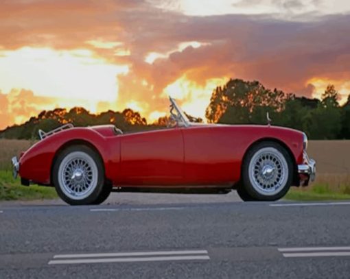 Red Coupe Soft Top On Road painting by numbers