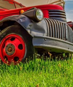 Red Truck On The Grass paint by numbers