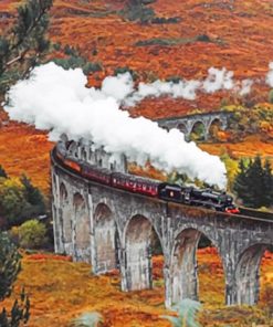 Train Passing Through Scottish Landscape paint by numbers