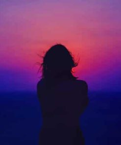 Silhouette Of A Woman With Pink And Purple Sky painting by numbers