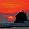 Silhouette Of House Beside Ocean painting by numbers