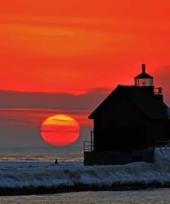 Silhouette Of House Beside Ocean painting by numbers