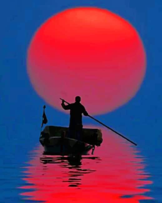 Silhouette Of Man Riding A Boat painting by numbers