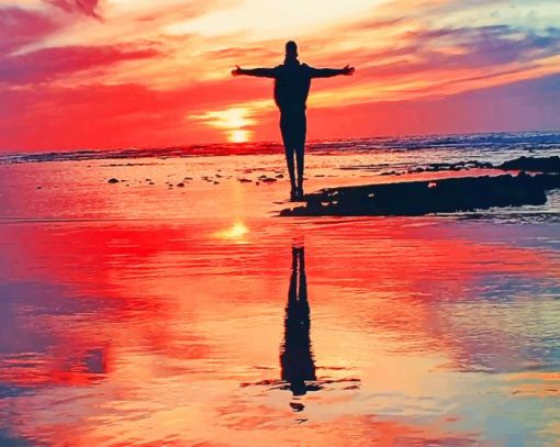 Silhouette Of Person In Beach painting by numbers