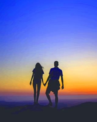 Silhouette Of Two Couple Holding Hands painting by numbers