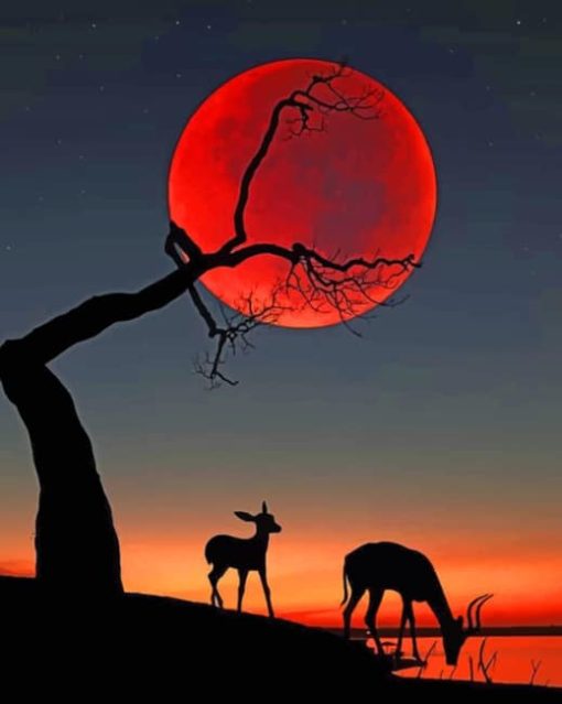 Silhouette Of Two Deers painting by numbers